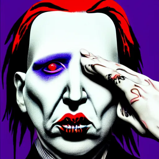 Prompt: graphic illustration, creative design, marilyn manson, biopunk, francis bacon, highly detailed, hunter s thompson