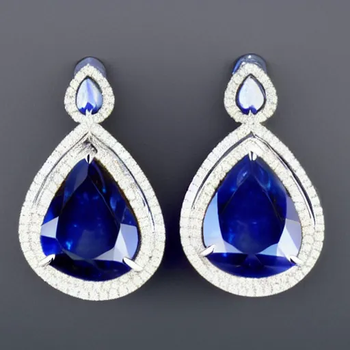 Image similar to front and side views of platinum tear drop sapphire diamond earrings