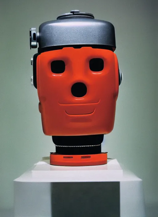 Image similar to a portrait photograph of a robot head designed by douglas coupland, 3 5 mm, color film camera,