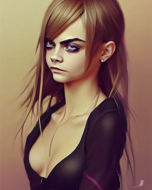 Image similar to portrait of Cara Delevingne as Anime girl cute-fine-face, full body! pretty face, realistic shaded Perfect face, fine details. Anime. realistic shaded lighting by Ilya Kuvshinov Giuseppe Dangelico Pino and Michael Garmash and Rob Rey