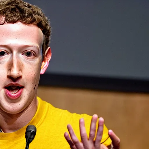 Image similar to Mark Zuckerberg with bright yellow and porous looking skin