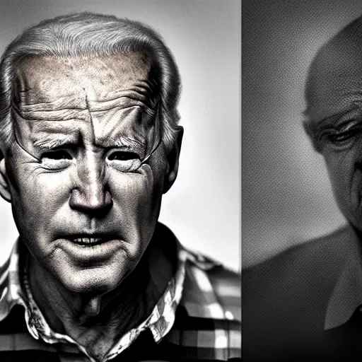 Prompt: a photographic portrait of Biden with bells palsy by Lee Jeffries