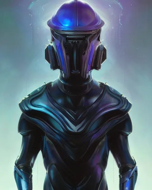 Image similar to character concept of iridescent sinewy smooth muscular male sleek glossy indigo black pearlescent scifi armor with smooth black onyx tron helmet, by greg rutkowski, mark brookes, jim burns, tom bagshaw, magali villeneuve, trending on artstation