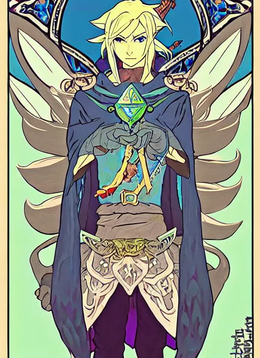 Image similar to link as the fierce diety form with white hair!! from the legend of zelda!! portrait illustration, pop art, splash painting, art by geof darrow, ashley wood, alphonse mucha, makoto shinkai