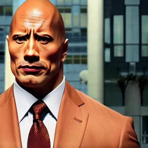 Image similar to A promotional photo of Dwayne Johnson cast as Saul Goodman in Better Call Saul; anatomically accurate; photorealistic, ultra high detail, 8k