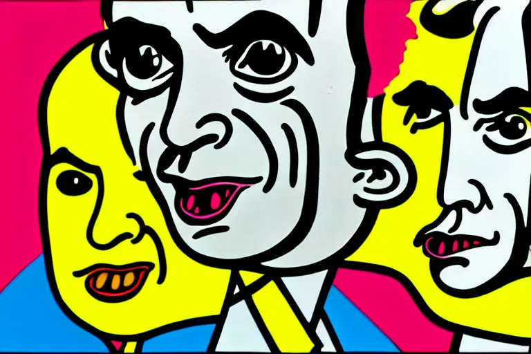 Image similar to portrait cute mr bean grey goblins by roy lichtenstein, by andy warhol, ben - day dots, pop art, bladerunner, pixiv contest winner, cyberpunk style, vivid color scheme, hd, intricate detail, fine detail, 8 k