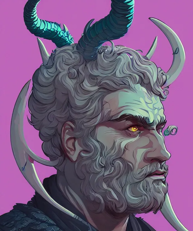 Image similar to a portrait of zeus with horns, fantasy, elegant, digital painting, artstation, concept art, matte, sharp focus, illustration, art by josan gonzalez