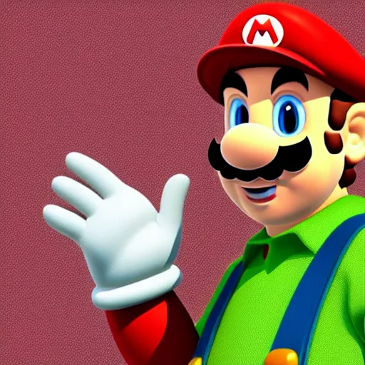 Prompt: portrait of real life super mario in the style of lee jim