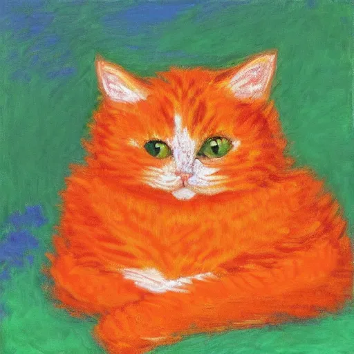 Image similar to “ fluffy orange cat, 4 k, by claude monet ”