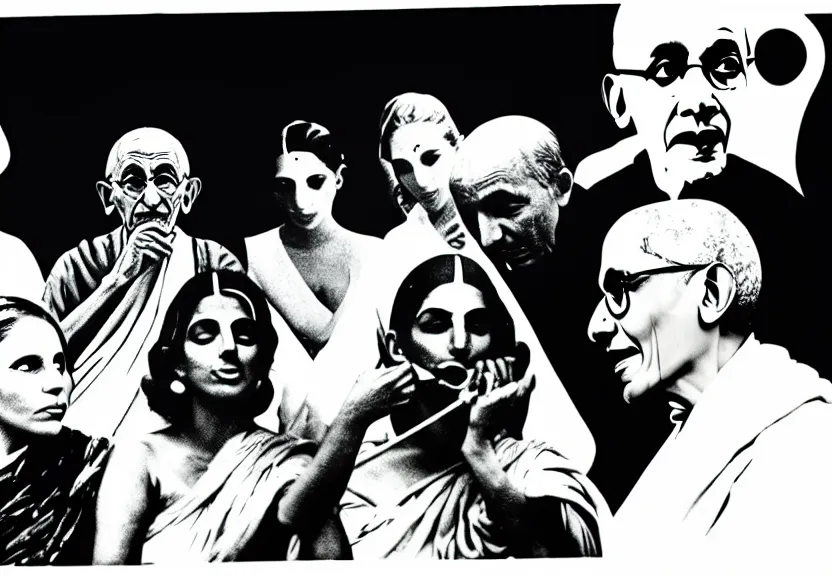 Prompt: Gandhi , Obama, Jesus, And Lady GaGa sharing a joint smoking in a circle, photograph: Andy Warhol, by Beeple