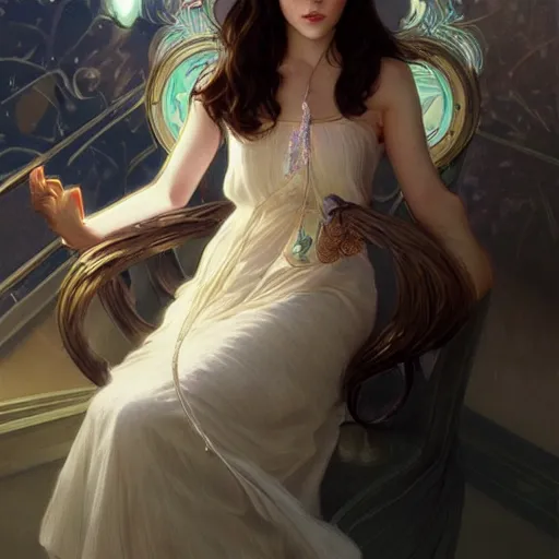 Image similar to ultra realistic illustration, zooey deschanel, intricate, elegant, highly detailed, digital painting, artstation, concept art, smooth, sharp focus, illustration, art by artgerm and greg rutkowski and alphonse mucha and wlop