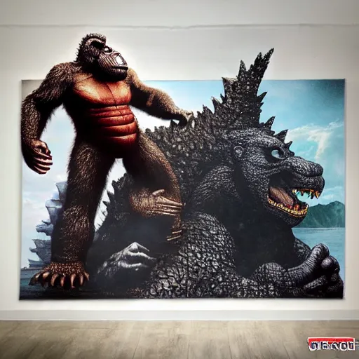 Image similar to godzilla fighting king kong in new york, detailed