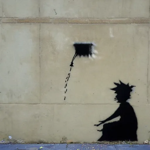 Prompt: A photograph of a Banksy painting