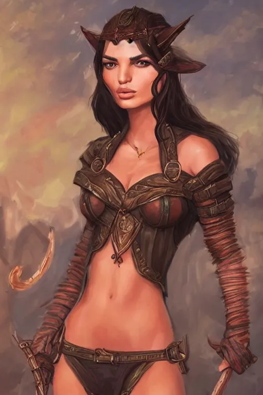 Prompt: emily ratajkowski portrait as a dnd character fantasy art.