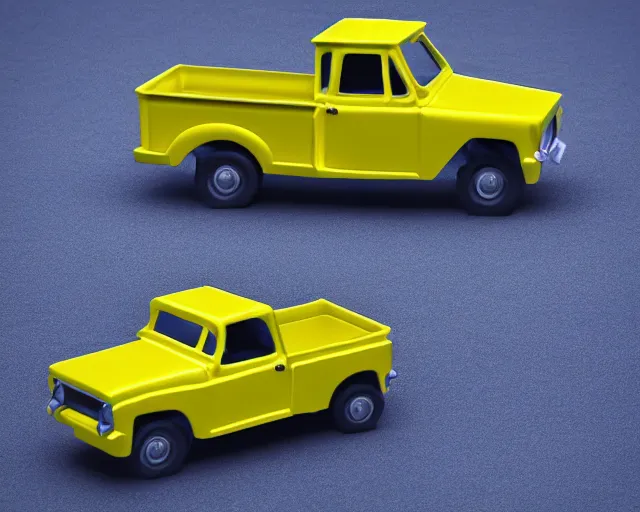 Prompt: isometric yellow pickup truck infront of a blue background