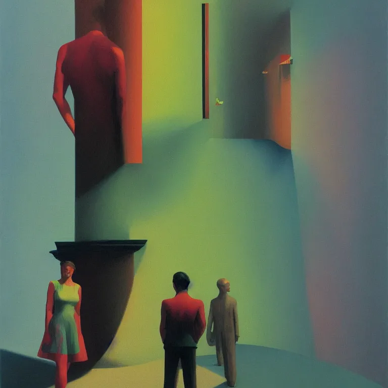 Image similar to portrait rainbow people, Edward Hopper and James Gilleard, Zdzislaw Beksinski, highly detailed