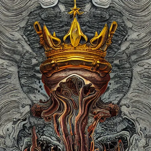 Image similar to squalid petroleum putrid crown, in the style of adi granov, dramatic, tragic, intricate, detailed, beautiful, 8 k resolution