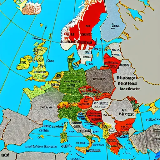 Image similar to map of europe showing the exports of each country as a realistic picture