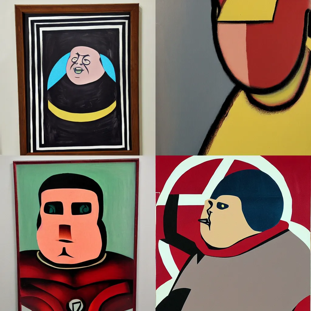 Prompt: A Bauhaus style painting of morbidly obese ironman