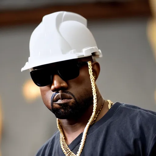 Image similar to photo of kanye west wearing a hard hat