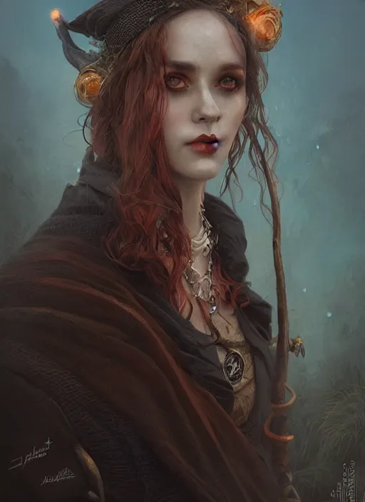 Prompt: a portrait of a witch in a kokoshnik. sovietpunk, in a scenic environment by artgerm, tom bagshaw and hildebrandt, trending on artstation, concept art, sharp focus, illustration