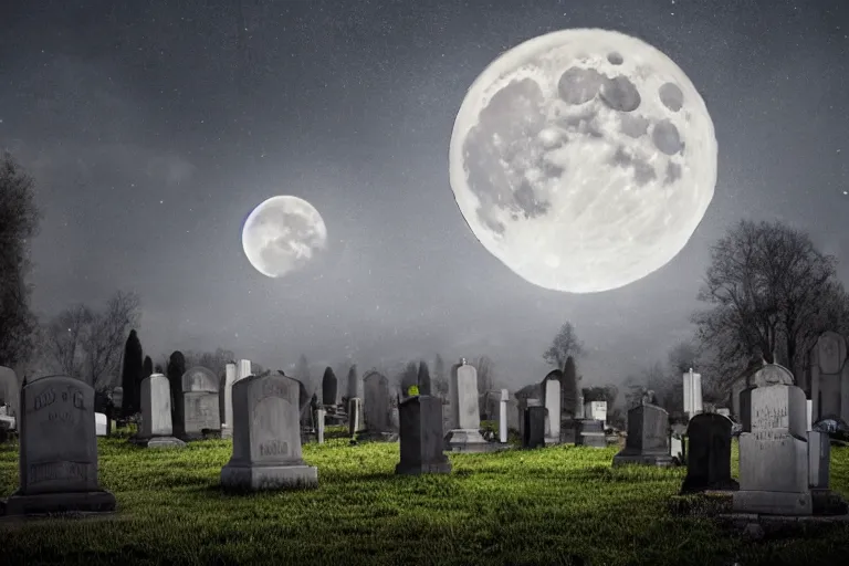 Image similar to a cemetery with a full moon in the background, a detailed matte painting by dirk crabeth, shutterstock contest winner, gothic art, gothic, macabre, goth