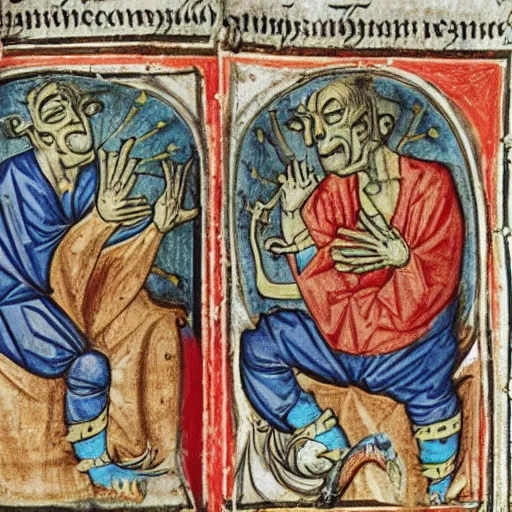 Prompt: grotesque creatures in the margins of old illuminated manuscripts