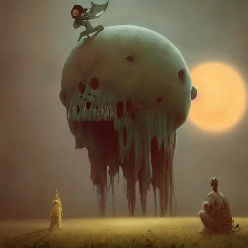 Image similar to end of the world, grunge, loony toons style, illustrated by zdzisław Beksiński and greg rutkowski., Trending on artstation, artstationHD, artstationHQ, 4k, 8k