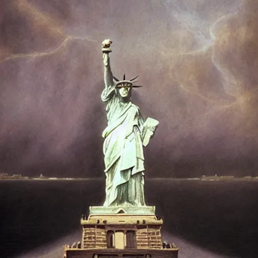Image similar to statue of liberty, whiteness | highly detailed matte painting, hyperrealistic, very intrincate | cinematic lighting, award - winning | by rachel ruysch, giger, beksinski and bocklin | by austin osman spare and william blake, trending on artstation, cgsociety, official art, octane.