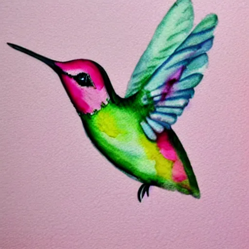 Prompt: hummingbird watercolor pink