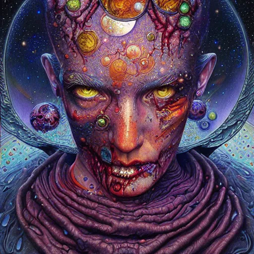 Prompt: hyper detailed masterpiece, star pattern, jean giraud, damaged bloody zombie, vibrant, digital art painting, beautiful, psychedelic, artgerm, donato giancola, tom bagshaw