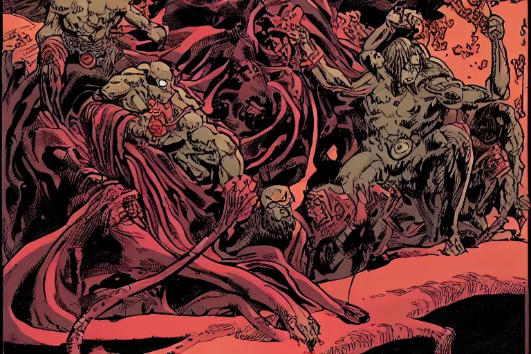 Prompt: elden ring boss fight illustrated in the style of mike mignola 4k