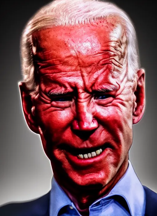 Image similar to hyper realistic ultra realistic horror terror dimensional photo furious glowing red eyes biden, high quality photo, detailed , 8k