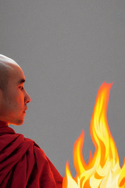 Image similar to A profile of a single monk meditating in flames by Afshar Petros, Trending on artstation.