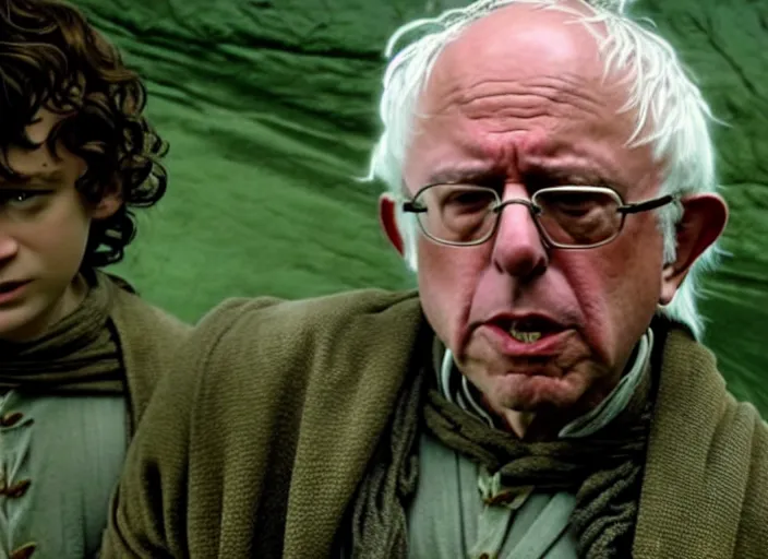 Image similar to film still of bernie sanders as frodo in lord of the rings movie, 8 k