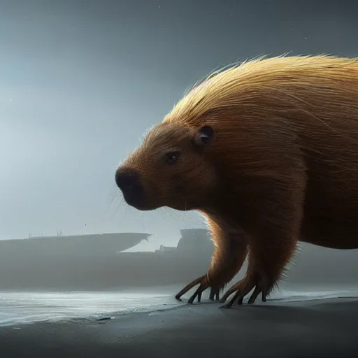 Image similar to cyborg capybara , 4k, artstation, cgsociety, award-winning, masterpiece, stunning, beautiful, glorious, powerful, fantasy art