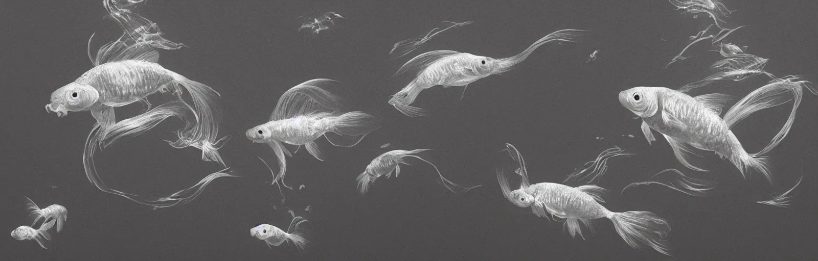 Prompt: An aesthetically pleasing, dynamic, energetic, lively, well-designed digital art of goldfish in a pond viewed from underwater, light and shadow, chiaroscuro, by Ohara Koson and Thomas Kinkade, superior quality, masterpiece, excellent use of negative space. 8K, superior detail, widescreen, traditional Japanese.