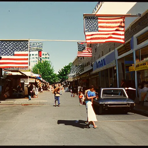 Image similar to « summer, sunny day, 1 9 8 0 years, usa, street view with shops markets »