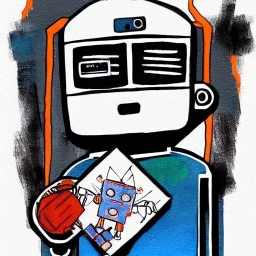 Image similar to a robot holding a t - shirt, digital art, illustration, water color