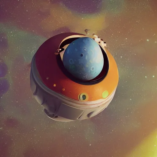 Image similar to 3 d render, of space ship in orbit around a planet, detailed, egg, colorful, shell, carapace, insect, bug, beatle, van gogh, hollow knight, unreal 5, octane, blender