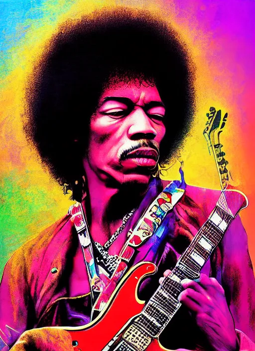 Image similar to a portrait of jimi hendrix playing guitar, digital art, highly detailed, by david cronenberg