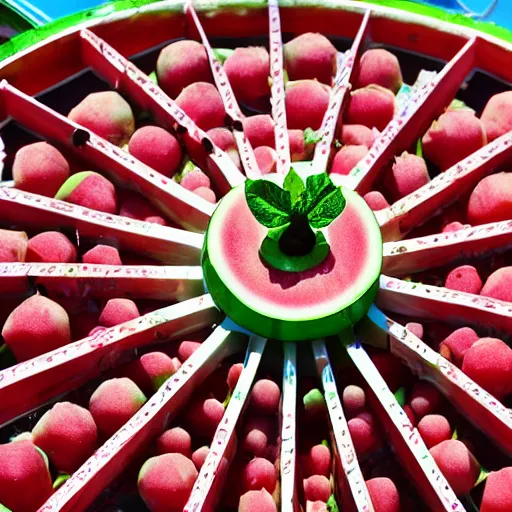 Prompt: a watermelon ferris wheel, food photography, 7 5 mm, bokeh