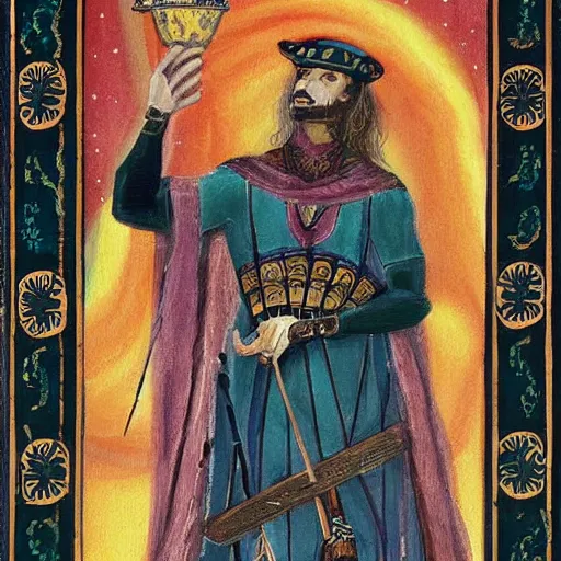 Image similar to tarot card of don juan, detailed painting