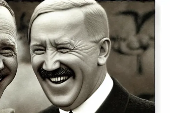 Image similar to “ very very intricate photorealistic photo of hitler and joe biden laughing together, detailed natural lighting, award - winning crisp details ”