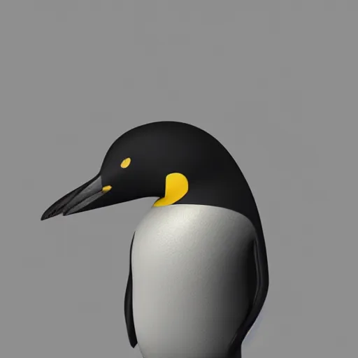 Prompt: an abstract, simplified icon depicting a penguin's head, eyes open, white background, elegant, award-winning, clever, render, blender, 3d, high quality, app, ios