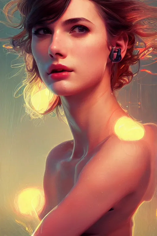 Image similar to portrait beautiful formula one racer Girl, at racer track, formula one car, ssci-fi, fantasy, intricate, very very beautiful, elegant, human anatomy, neon light, highly detailed, digital painting, artstation, concept art, soft light, smooth, sharp focus, illustration, art by tian zi and WLOP and alphonse mucha