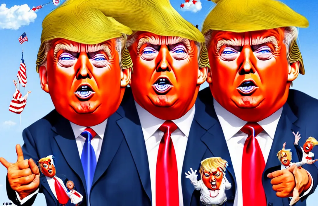 Image similar to donald trump as an oompa loompa, in the style of kim jung gi