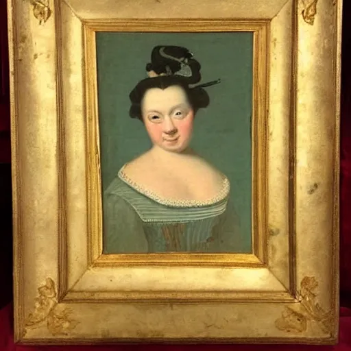 Image similar to 18th century painting of a woman doing the duckface pose