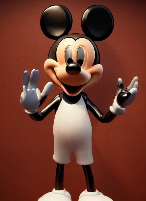 Prompt: stylized shiny latex rubber leather statue full body cosmic eldritch horror made of marble of disney character mickey mouse, perfect symmetrical body, perfect symmetrical face, hyper realistic, hyper detailed, by johannen voss, by michelangelo, octane render, blender, 8 k, displayed in pure white studio room