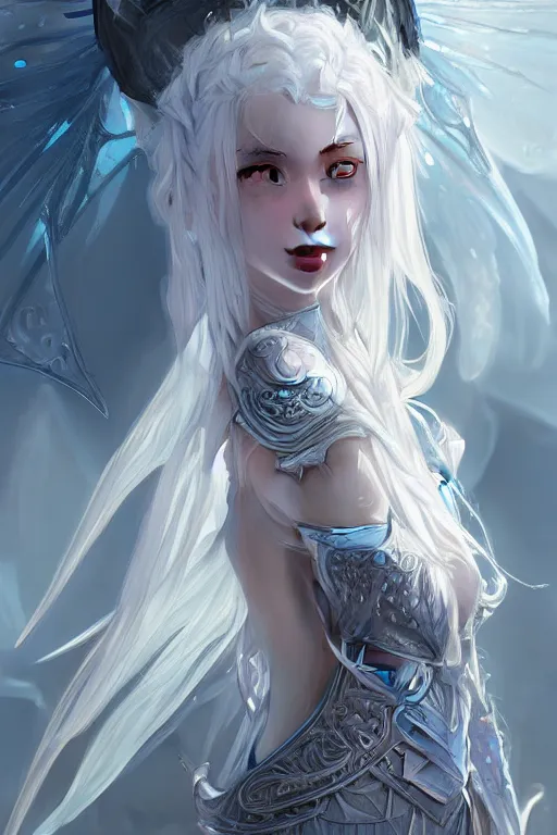 Image similar to portrait white hair knights of zodiac girl, sliver ice color reflected armor, in ruined agora of athens sunrise, ssci - fi and fantasy, intricate and very very beautiful and elegant, highly detailed, digital painting, artstation, concept art, smooth and sharp focus, illustration, art by tian zi and wlop and alphonse mucha